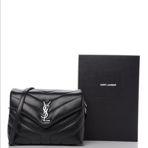 Saint Laurent Calfskin Quilted Monogram Toy Loulou Crossbody Bag Black